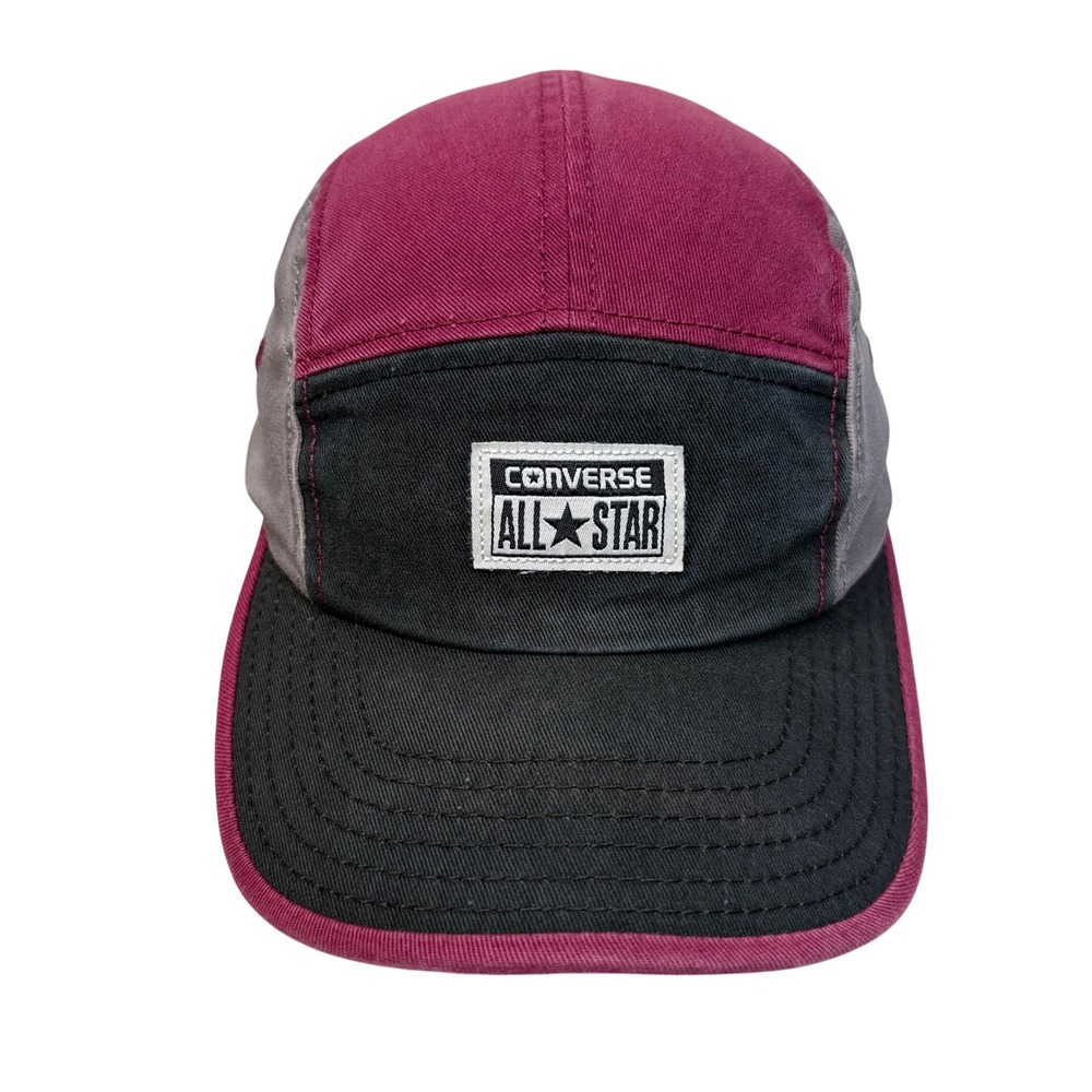 Converse 5 Panel Hat Mens OSFA Burgundy Grey Black Colorblock Camper Cap
